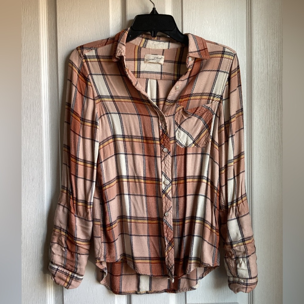 Universal Threads Orange and Pink Plaid Shirt